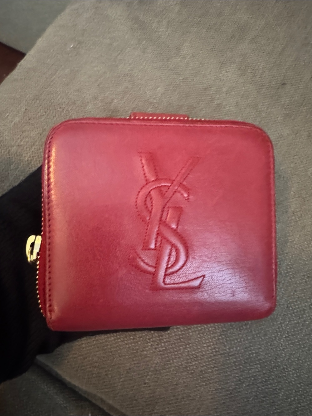 Saint Laurent Red Embossed YSL Leather Zip Wallet
